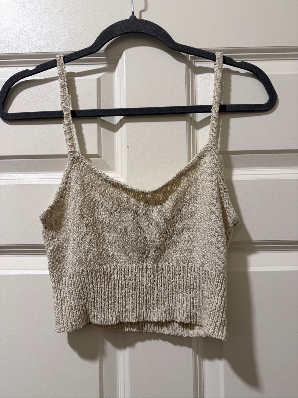 Le Lis Beige Knit Cropped Tank - Spaghetti Straps